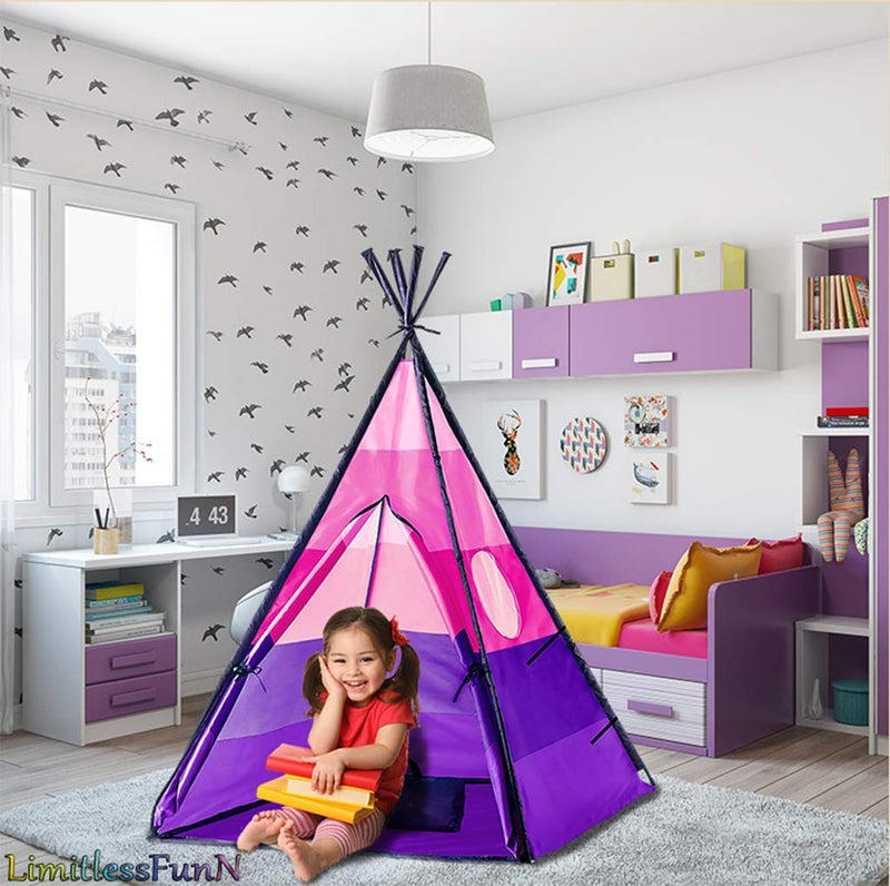 LimitlessFunN Teepee Kids Play Tent | Includes Star Lights & Carrying Case |, Children Indoor Playhouse for Girls, Toddlers, 42" D x 42" W x 60" H - Image 4